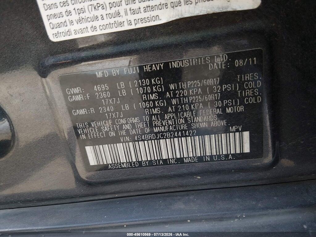 4S4BRDJC2B2441422 2011 SUBARU OUTBACK photo no. 9