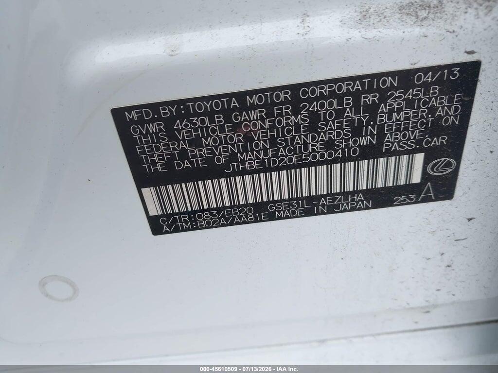 JTHBE1D20E5000410 2014 LEXUS IS 350 photo no. 9