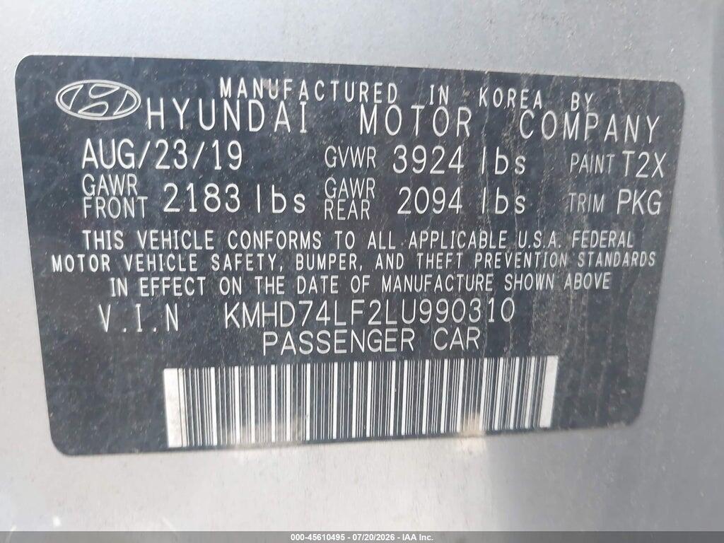 KMHD74LF2LU990310 2020 HYUNDAI ELANTRA photo no. 9