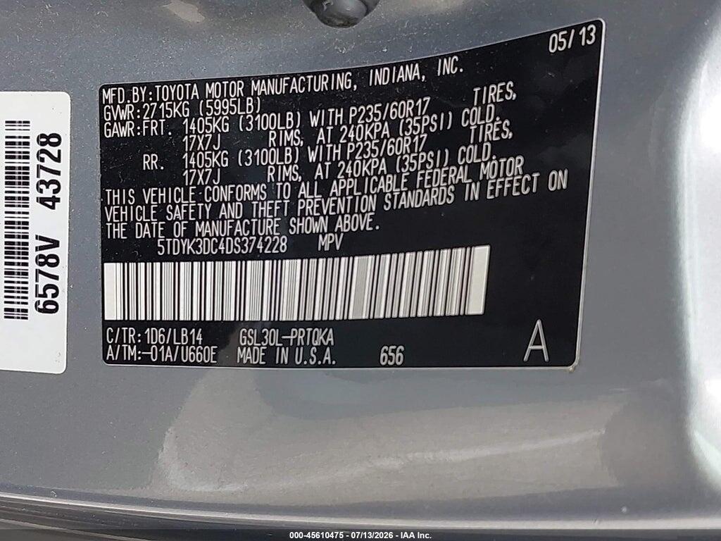 5TDYK3DC4DS374228 2013 TOYOTA SIENNA photo no. 9