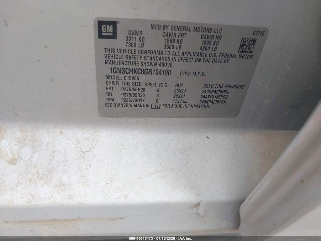 1GNSCHKC8GR104190 2016 CHEVROLET SUBURBAN photo no. 9