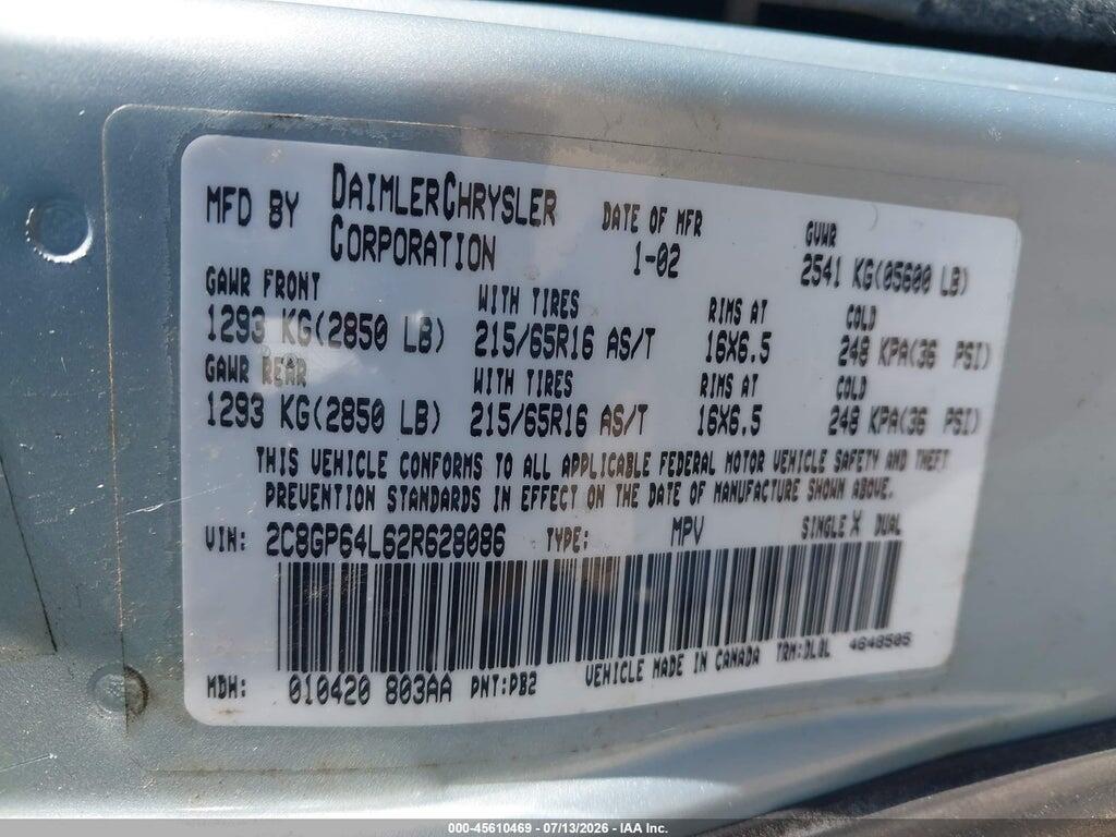 2C8GP64L62R628086 2002 CHRYSLER TOWN & COUNTRY photo no. 9