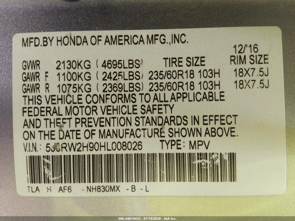 5J6RW2H90HL008026 2017 HONDA CR-V photo no. 9
