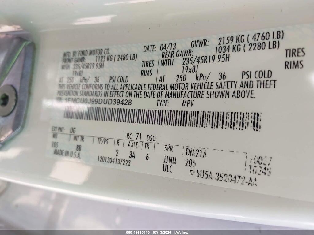 1FMCU0J99DUD39428 2013 FORD ESCAPE photo no. 9