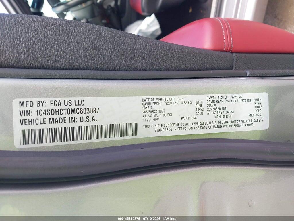 1C4SDHCT0MC803087 2021 DODGE DURANGO photo no. 9