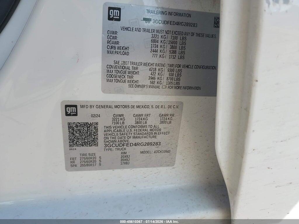 3GCUDFED4RG289283 2024 CHEVROLET SILVERADO 1500 photo no. 9