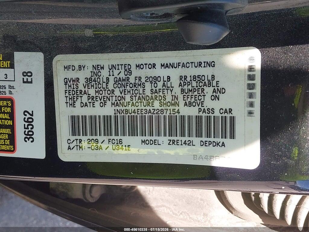 1NXBU4EE3AZ287154 2010 TOYOTA COROLLA photo no. 9
