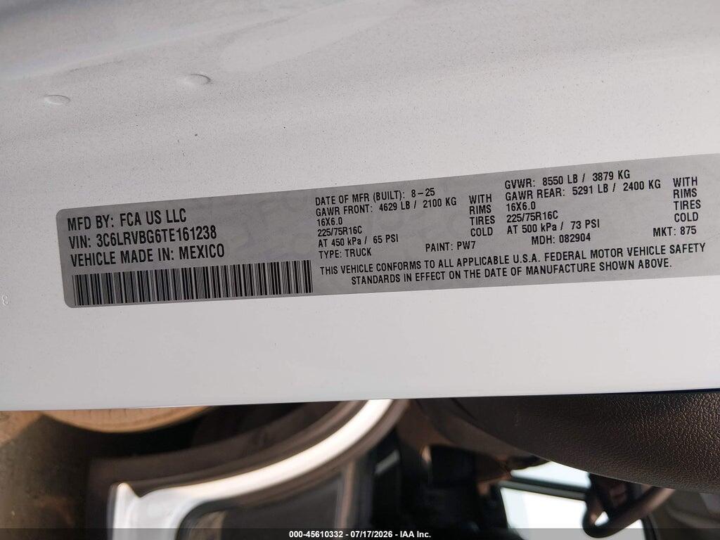 3C6LRVBG6TE161238 2026 RAM PROMASTER 1500 photo no. 9