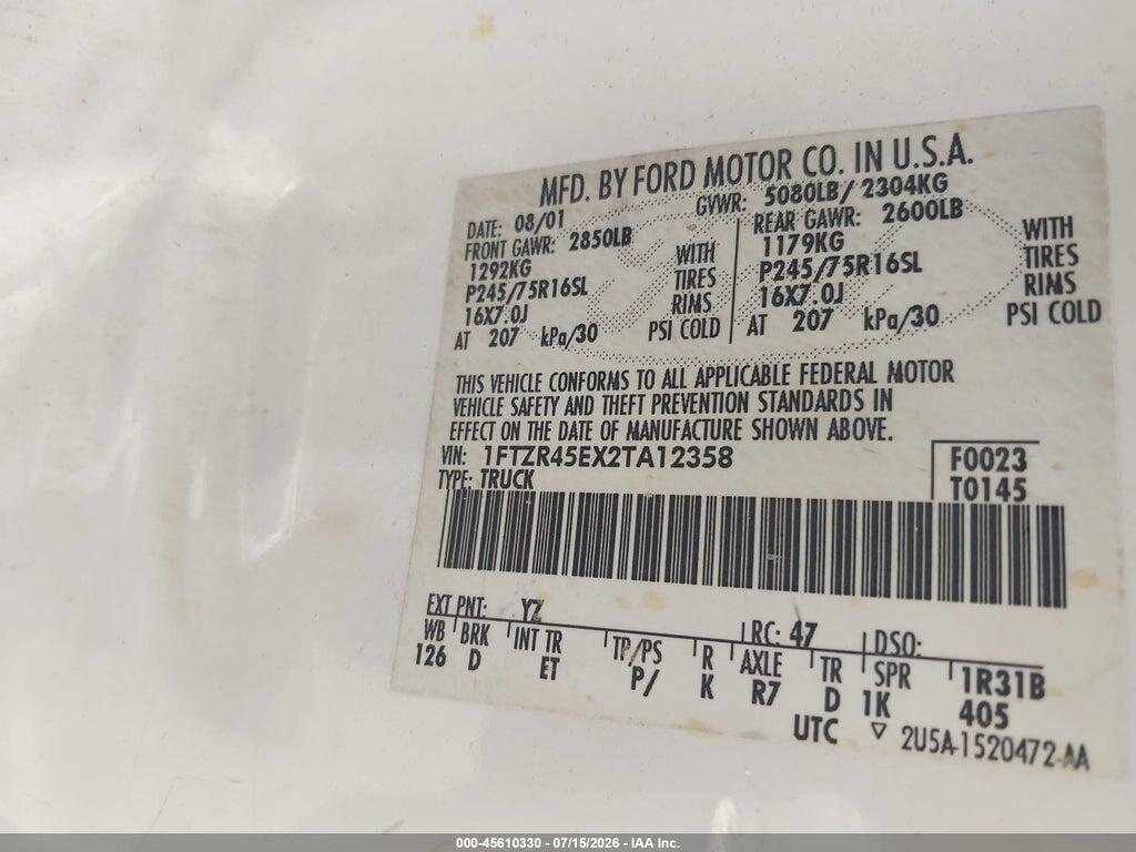 1FTZR45EX2TA12358 2002 FORD RANGER photo no. 9