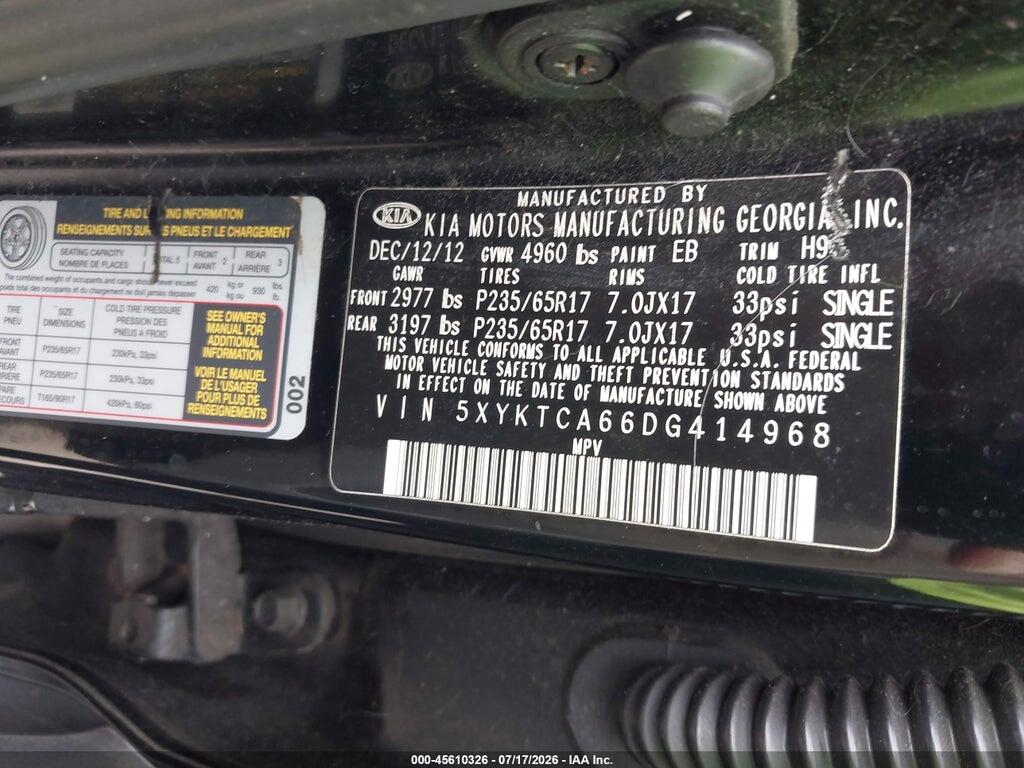 5XYKTCA66DG414968 2013 KIA SORENTO photo no. 9