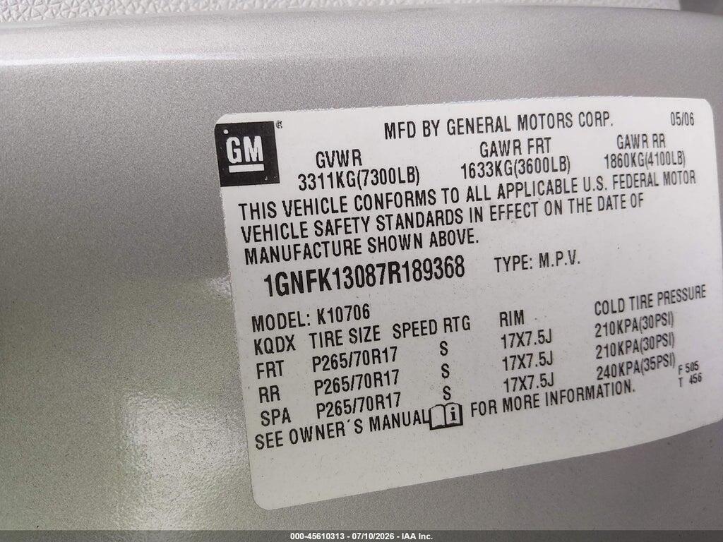 1GNFK13087R189368 2007 CHEVROLET TAHOE photo no. 9