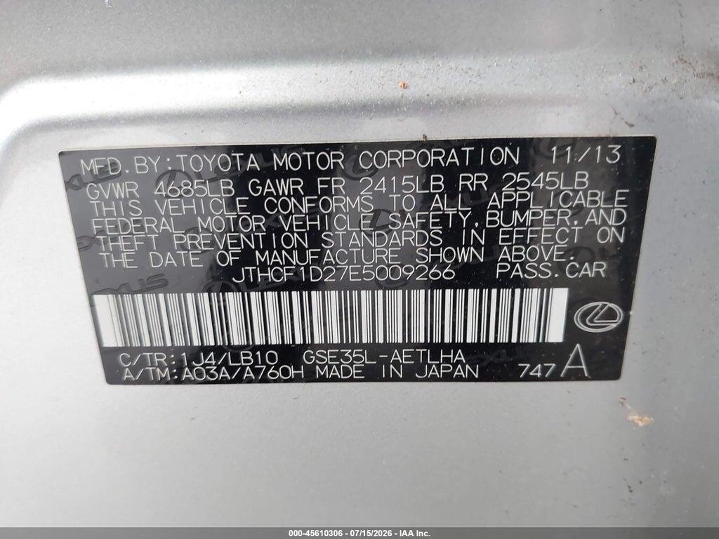 JTHCF1D27E5009266 2014 LEXUS IS 250 photo no. 9