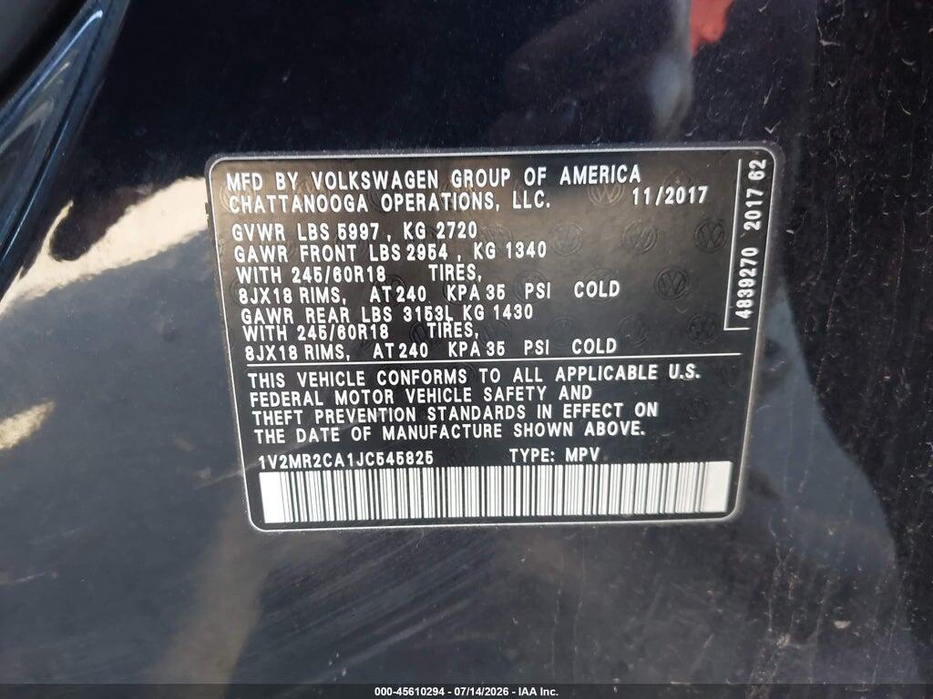 1V2MR2CA1JC545825 2018 VOLKSWAGEN ATLAS photo no. 9