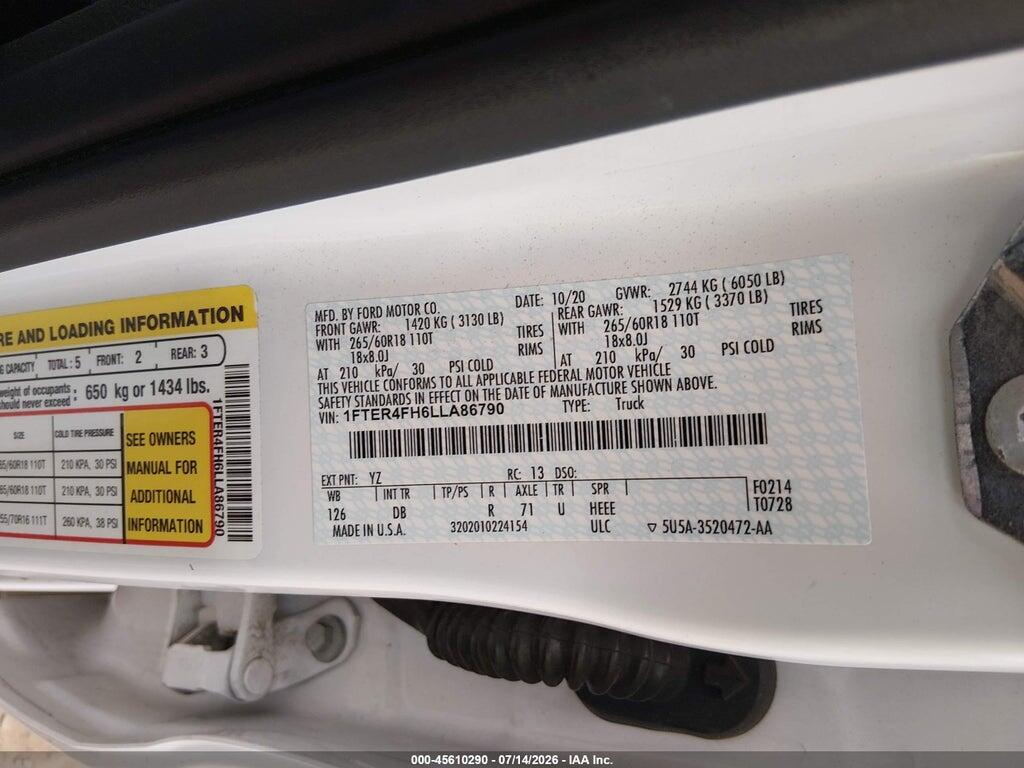 1FTER4FH6LLA86790 2020 FORD RANGER photo no. 9
