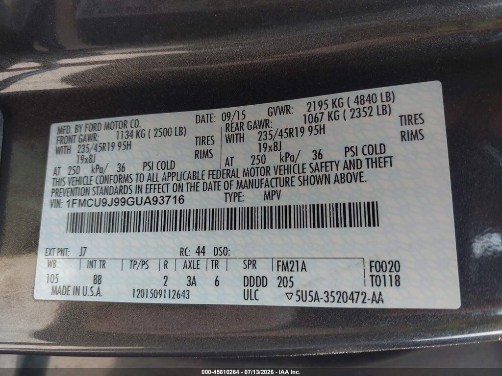 1FMCU9J99GUA93716 2016 FORD ESCAPE photo no. 9