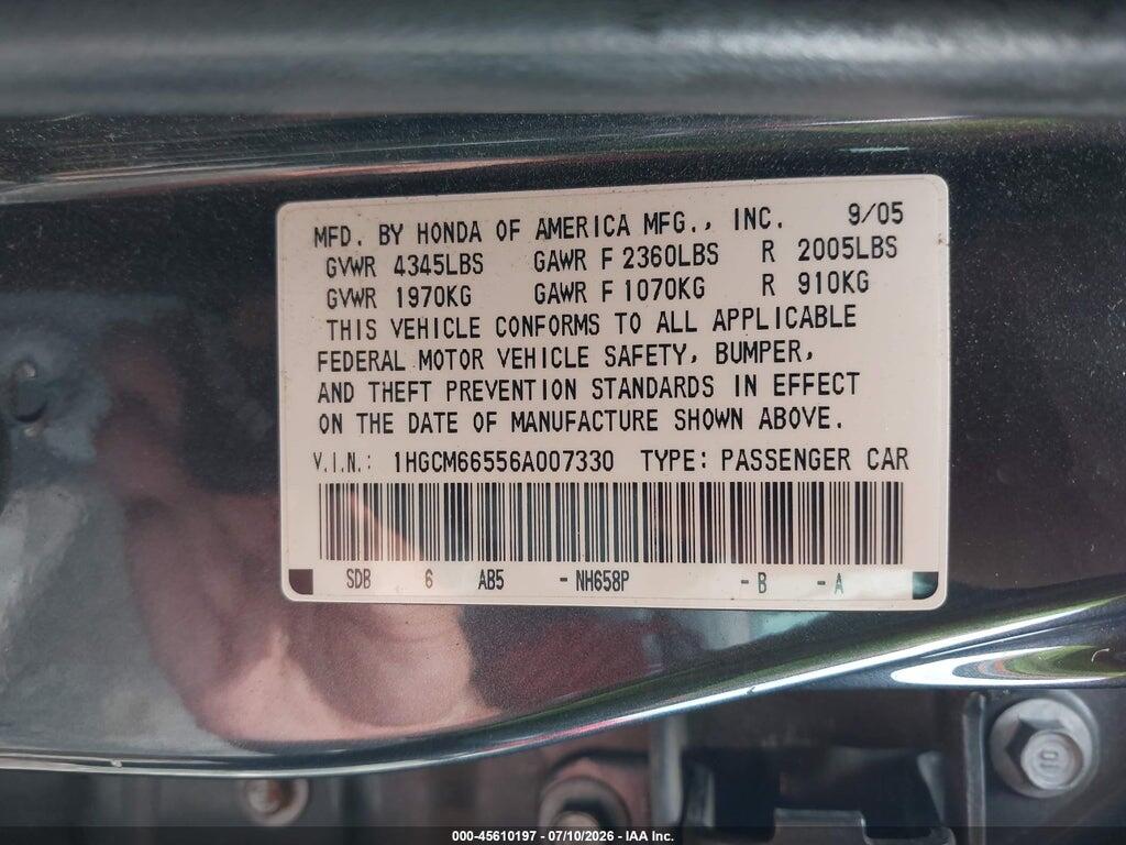 1HGCM66556A007330 2006 HONDA ACCORD photo no. 9