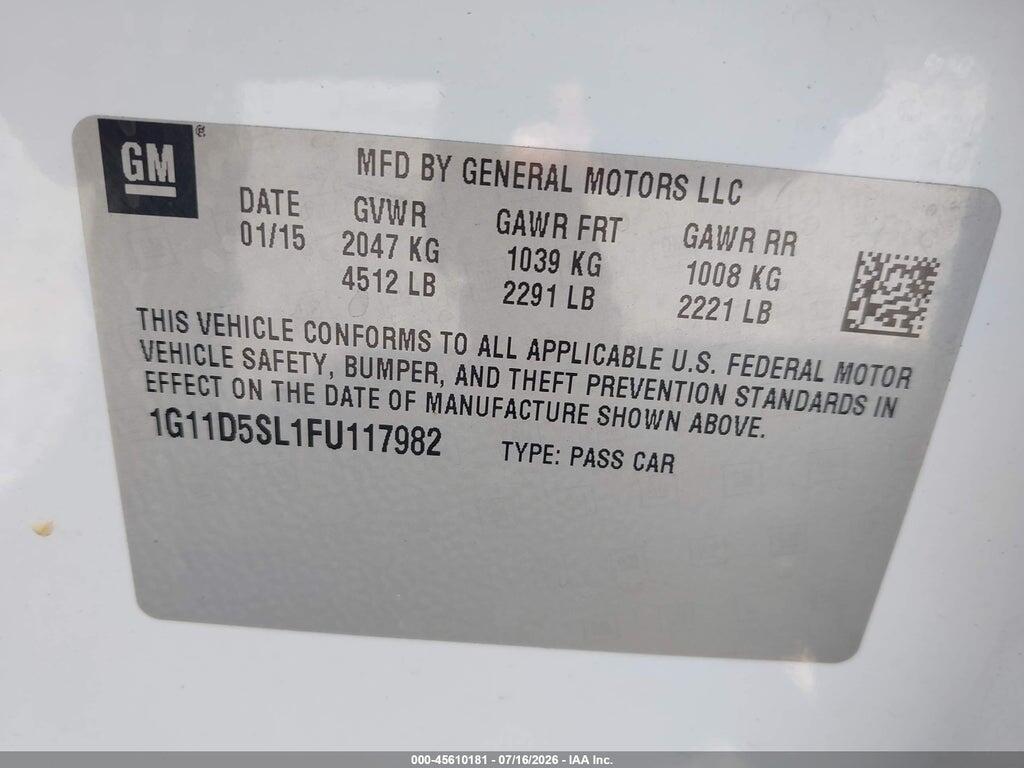 1G11D5SL1FU117982 2015 CHEVROLET MALIBU photo no. 9