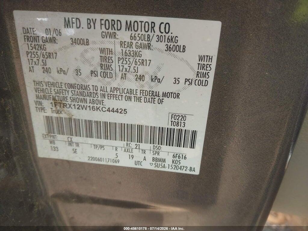 1FTRX12W16KC44425 2006 FORD F-150 photo no. 9