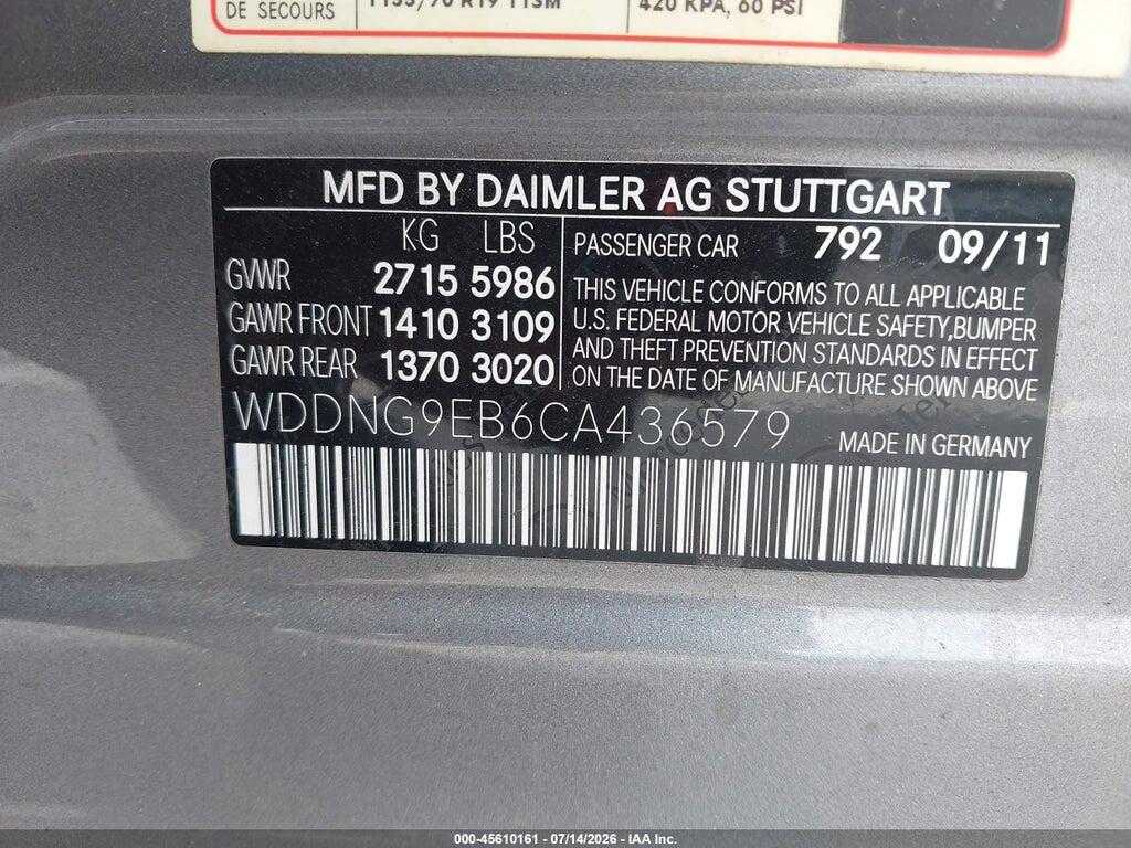 WDDNG9EB6CA436579 2012 MERCEDES-BENZ S 550 photo no. 9