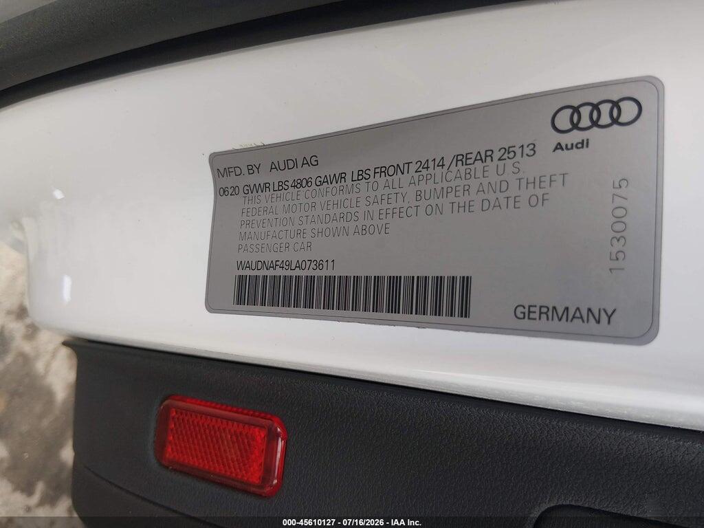 WAUDNAF49LA073611 2020 AUDI A4 photo no. 9