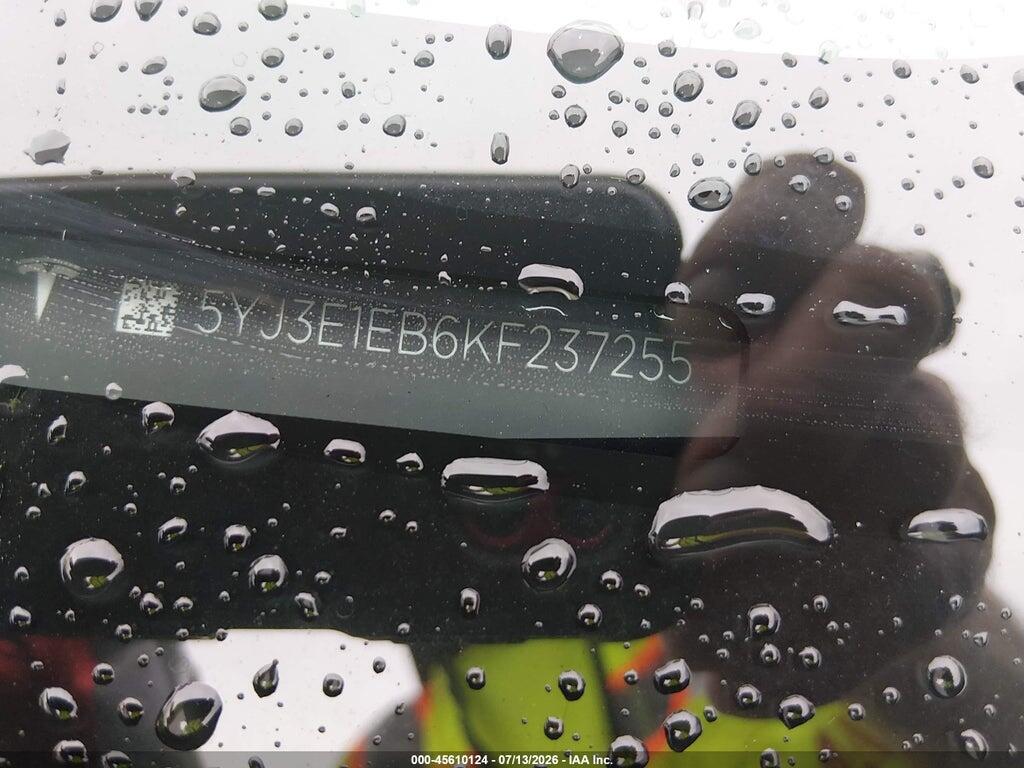 5YJ3E1EB6KF237255 2019 TESLA MODEL 3 photo no. 9