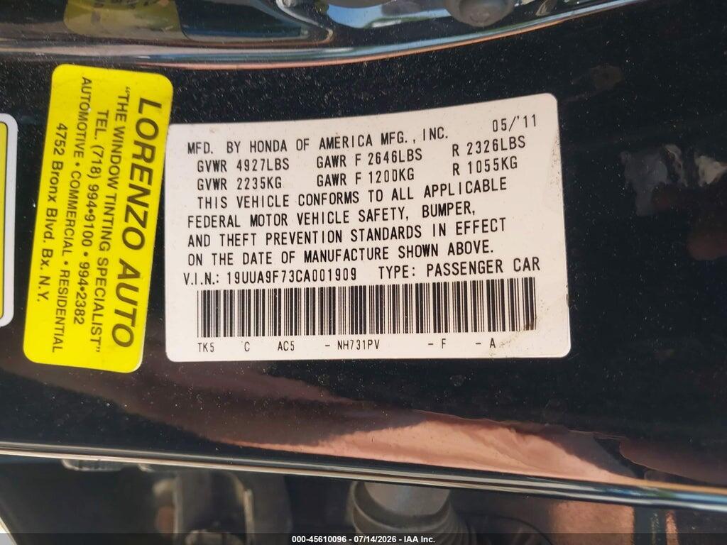 19UUA9F73CA001909 2012 ACURA TL photo no. 9