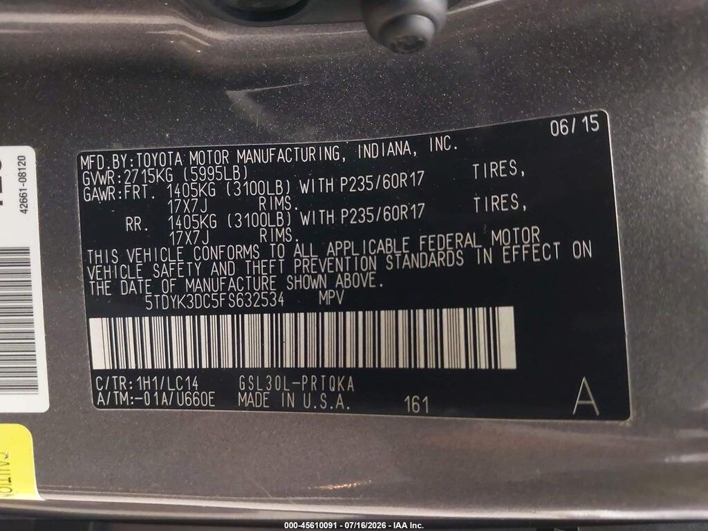 5TDYK3DC5FS632534 2015 TOYOTA SIENNA photo no. 9