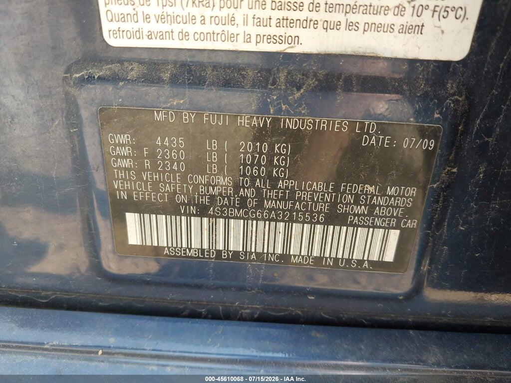 4S3BMCG66A3215536 2010 SUBARU LEGACY photo no. 9