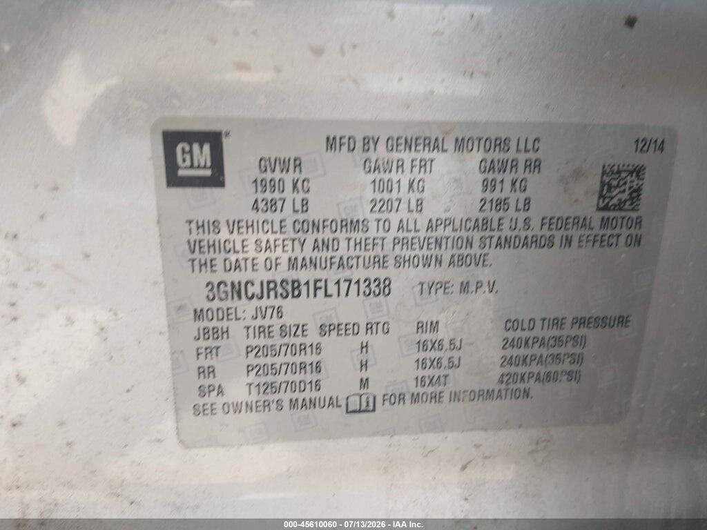 3GNCJRSB1FL171338 2015 CHEVROLET TRAX photo no. 9