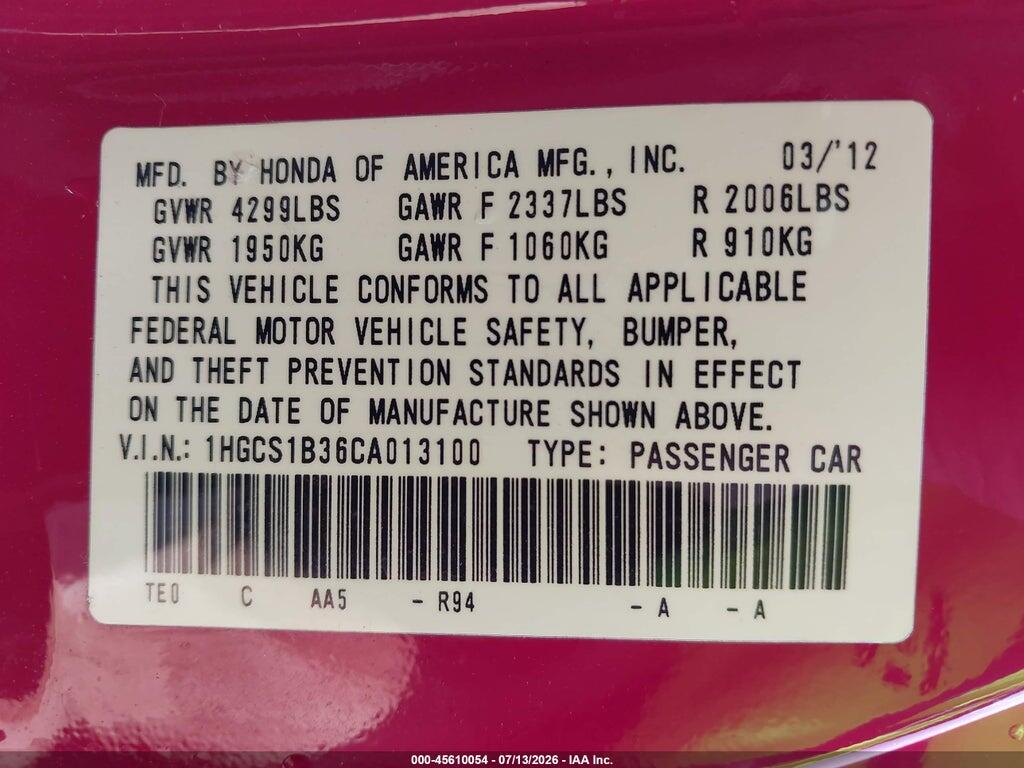 1HGCS1B36CA013100 2012 HONDA ACCORD photo no. 9