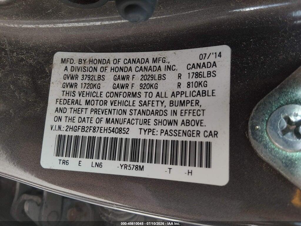 2HGFB2F87EH540852 2014 HONDA CIVIC photo no. 9