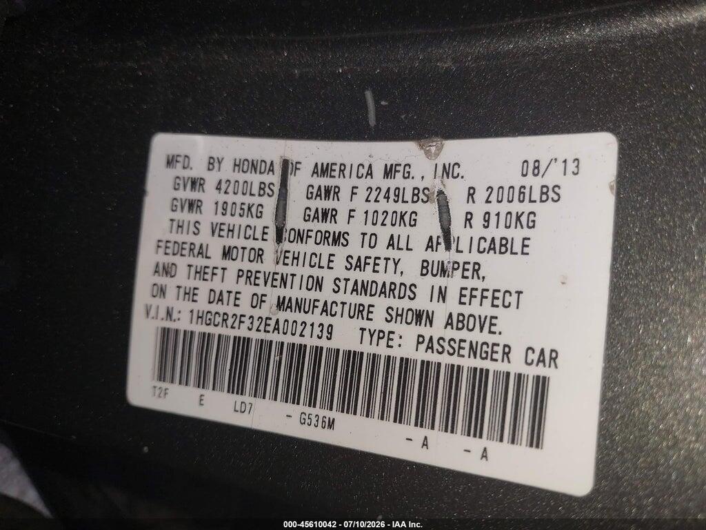 1HGCR2F32EA002139 2014 HONDA ACCORD photo no. 9