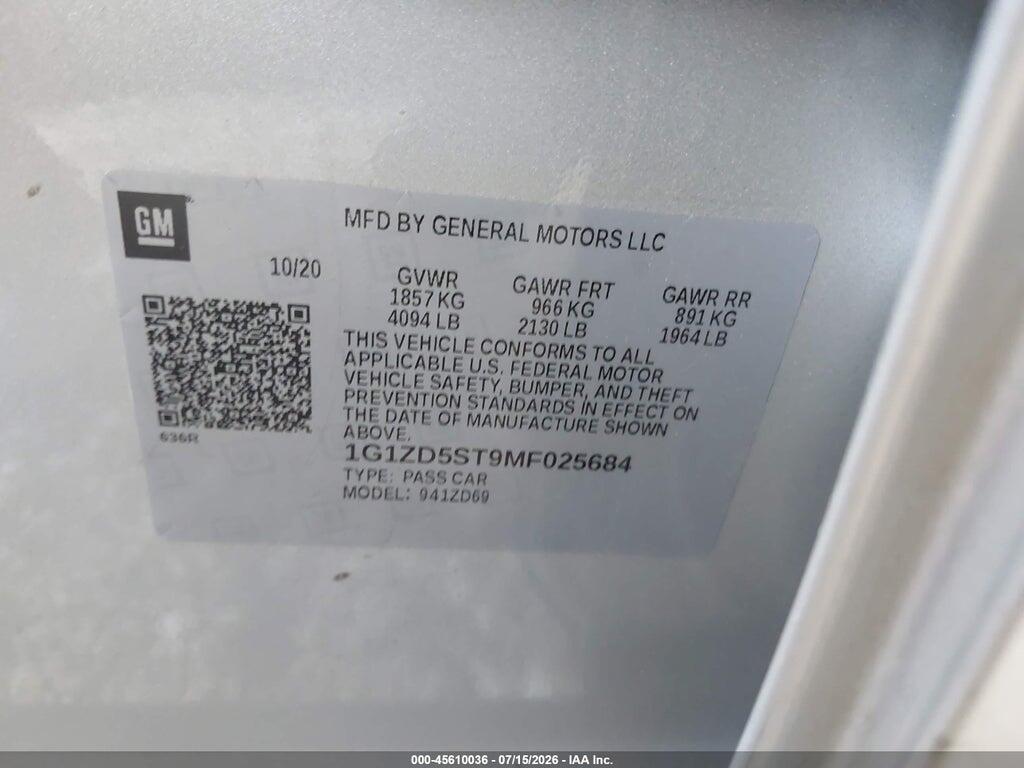 1G1ZD5ST9MF025684 2021 CHEVROLET MALIBU photo no. 9