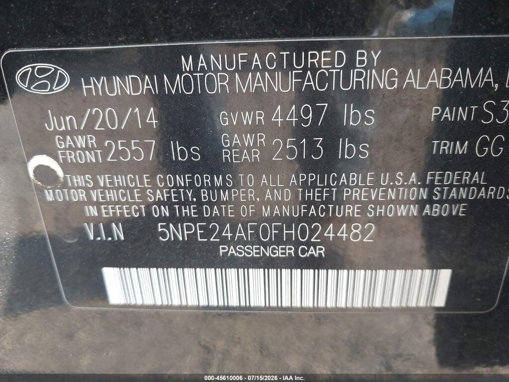 5NPE24AF0FH024482 2015 HYUNDAI SONATA photo no. 9