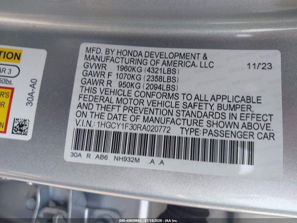1HGCY1F30RA020772 2024 HONDA ACCORD photo no. 9