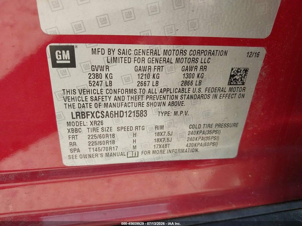 LRBFXCSA6HD121583 2017 BUICK ENVISION photo no. 9
