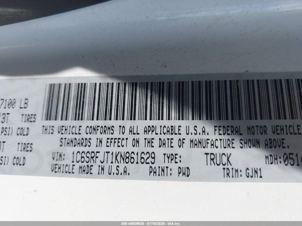 1C6SRFJT1KN861629 2019 RAM 1500 photo no. 9
