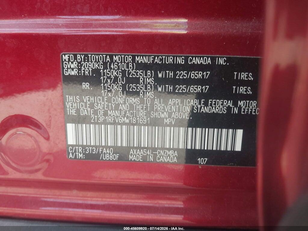 2T3P1RFV6MW181691 2021 TOYOTA RAV4 photo no. 9