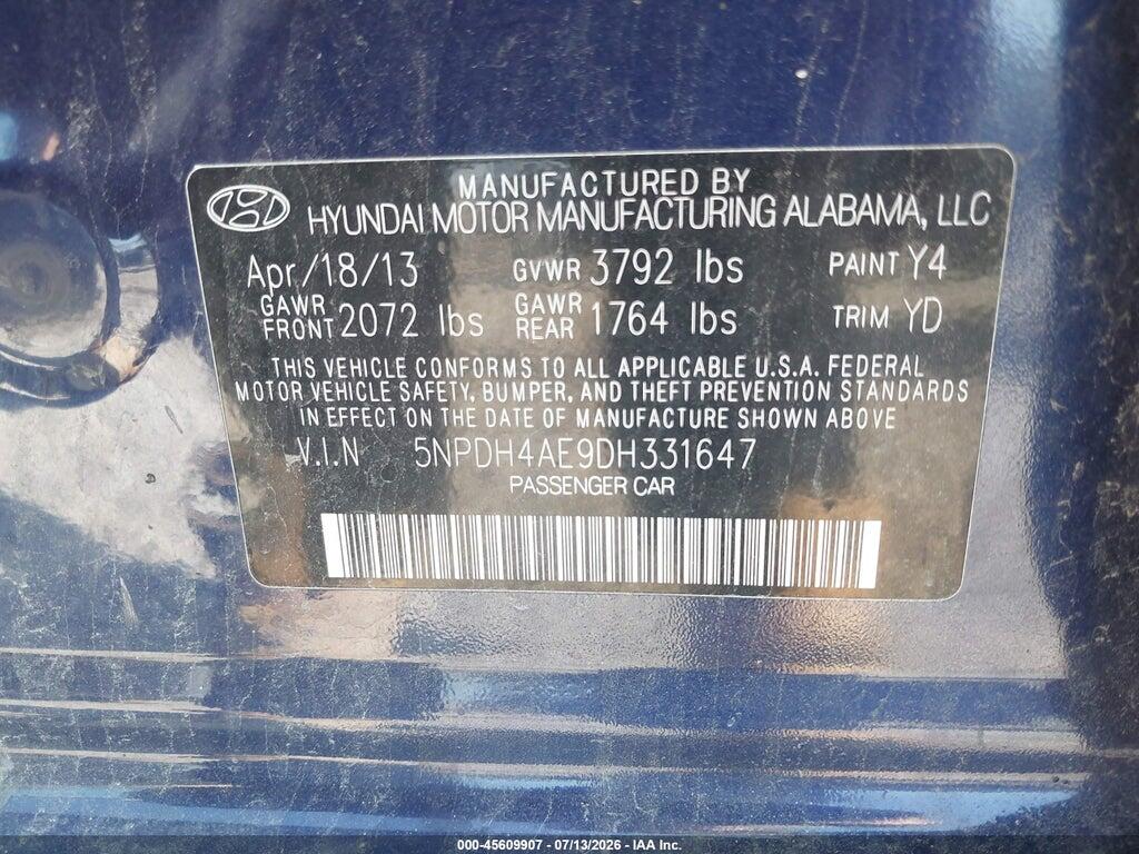 5NPDH4AE9DH331647 2013 HYUNDAI ELANTRA photo no. 9