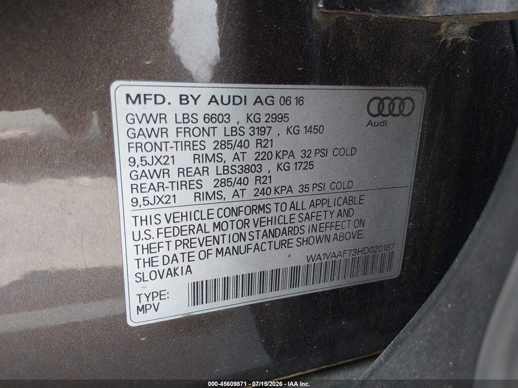 WA1VAAF73HD020187 2017 AUDI Q7 photo no. 9