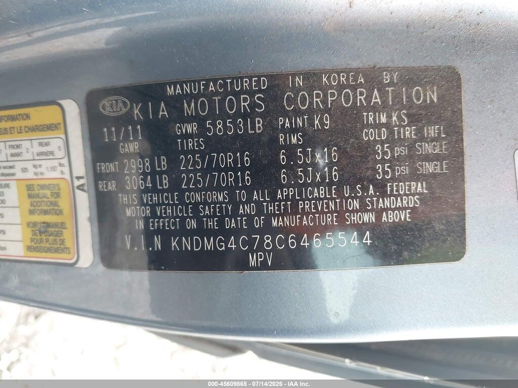 KNDMG4C78C6465544 2012 KIA SEDONA photo no. 9