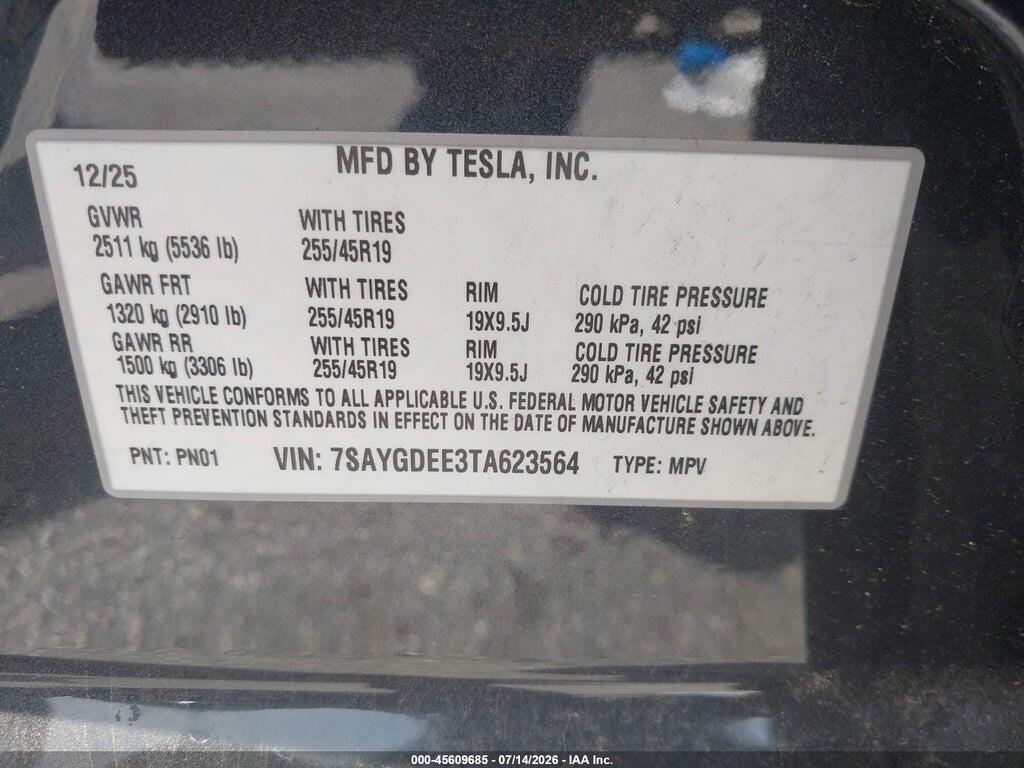 7SAYGDEE3TA623564 2026 TESLA MODEL Y photo no. 9