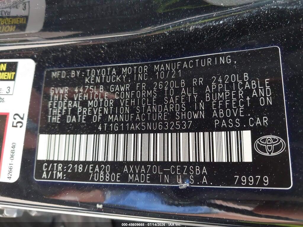 4T1G11AK5NU632537 2022 TOYOTA CAMRY photo no. 9