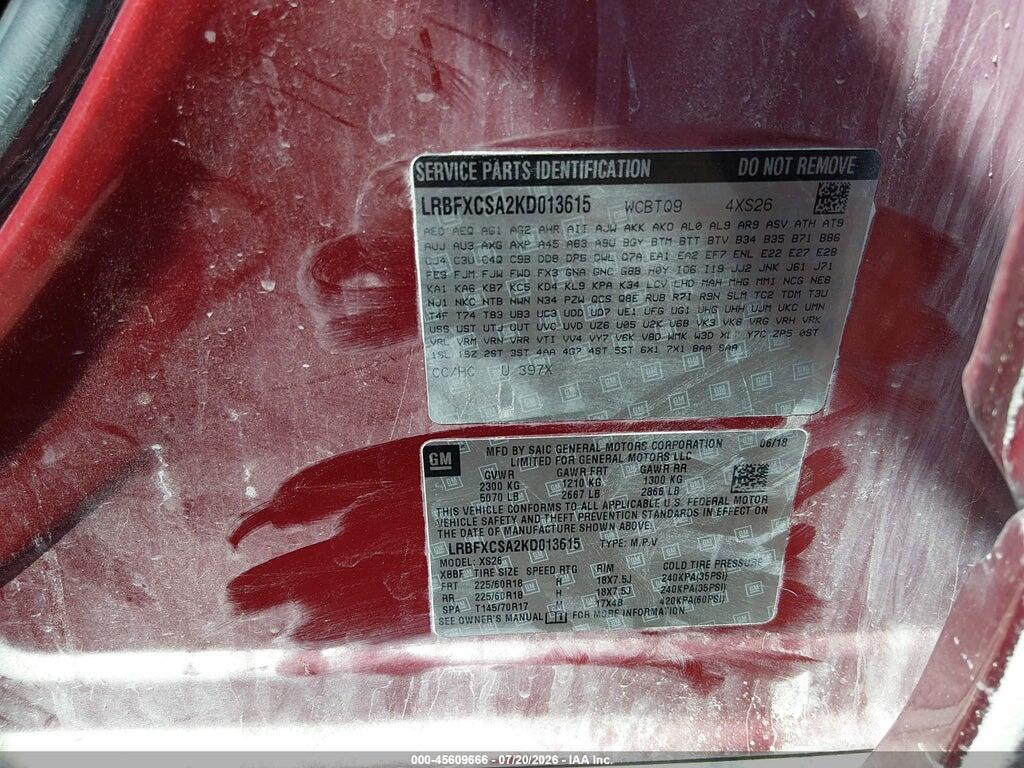 LRBFXCSA2KD013615 2019 BUICK ENVISION photo no. 9