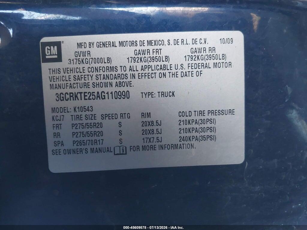 3GCRKTE25AG110990 2010 CHEVROLET SILVERADO 1500 photo no. 9