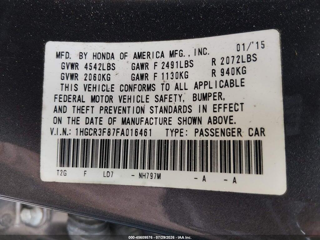 1HGCR3F87FA016461 2015 HONDA ACCORD photo no. 9