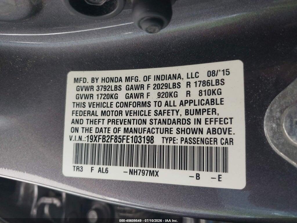 19XFB2F85FE103198 2015 HONDA CIVIC photo no. 9