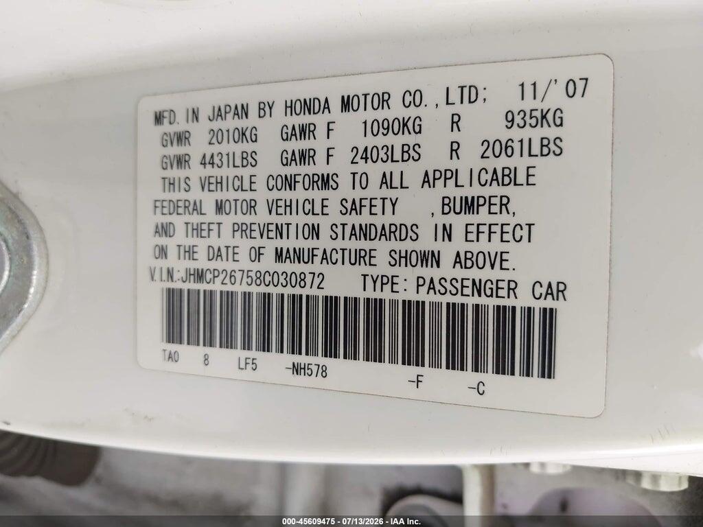 JHMCP26758C030872 2008 HONDA ACCORD photo no. 9