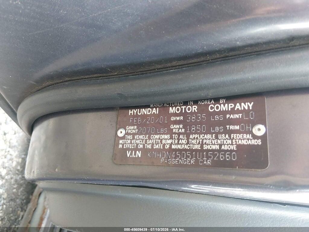 KMHDN45D51U152660 2001 HYUNDAI ELANTRA photo no. 9