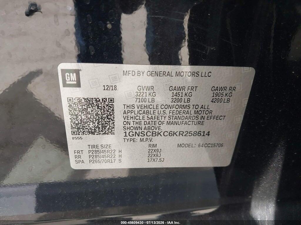 1GNSCBKC6KR258614 2019 CHEVROLET TAHOE photo no. 9